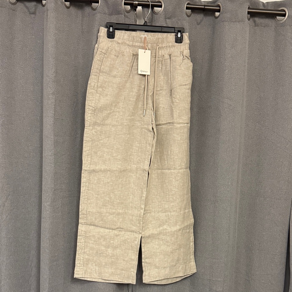 Quince women Linen Drawstring Chinos in Light Tan